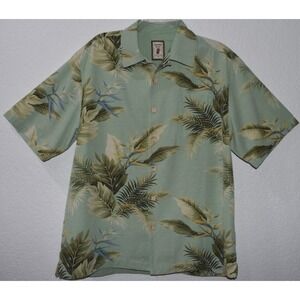 Jamaica Jaxx Men Medium Silk Hawaiian Shirt‎ Short Sleeve Pocket Green Tropical